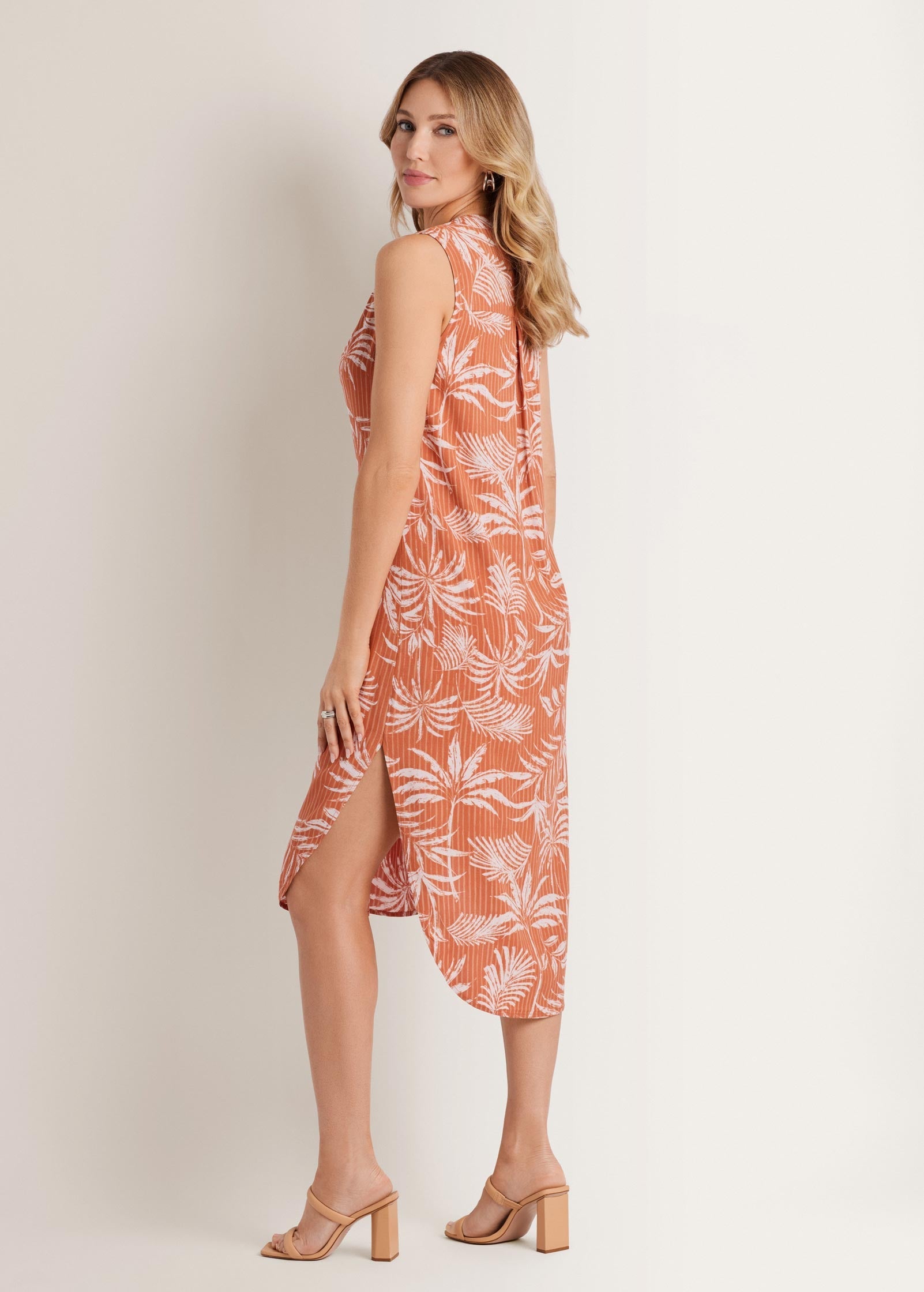 Midi Sleeveless V-Neck Dress - Pinstripe Palm