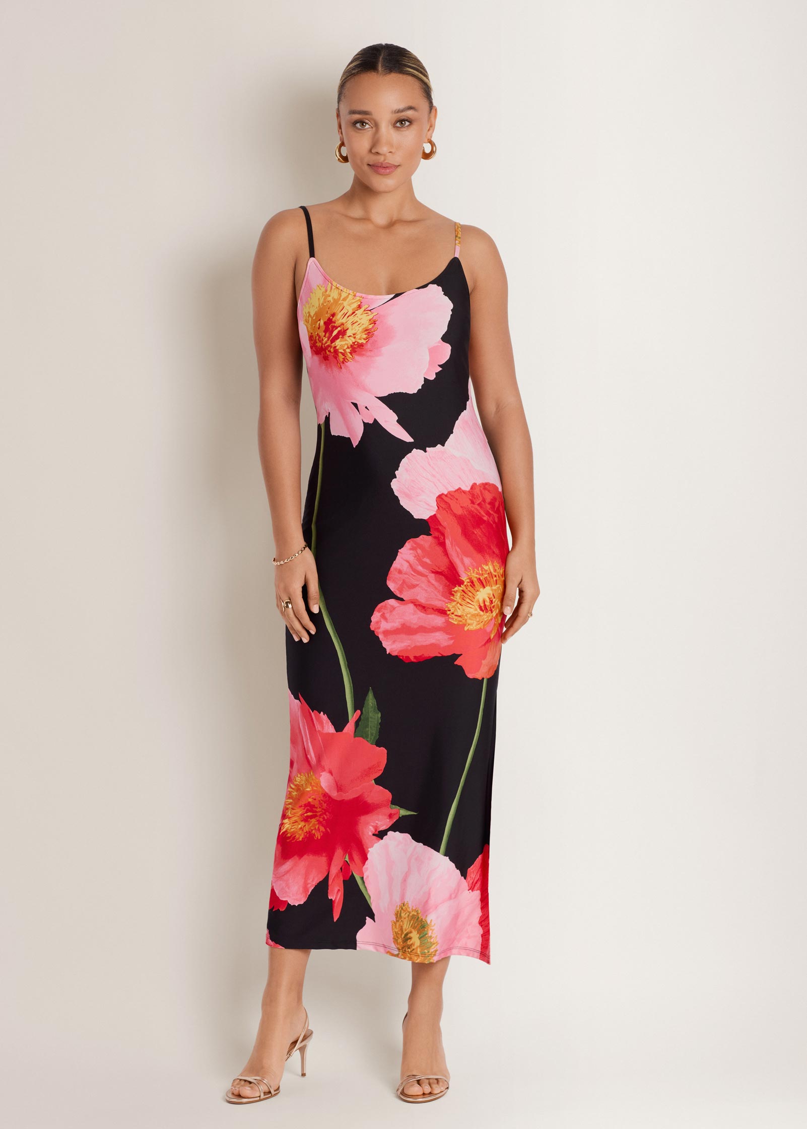 Large Poppies Maxi Dress - Black Floral