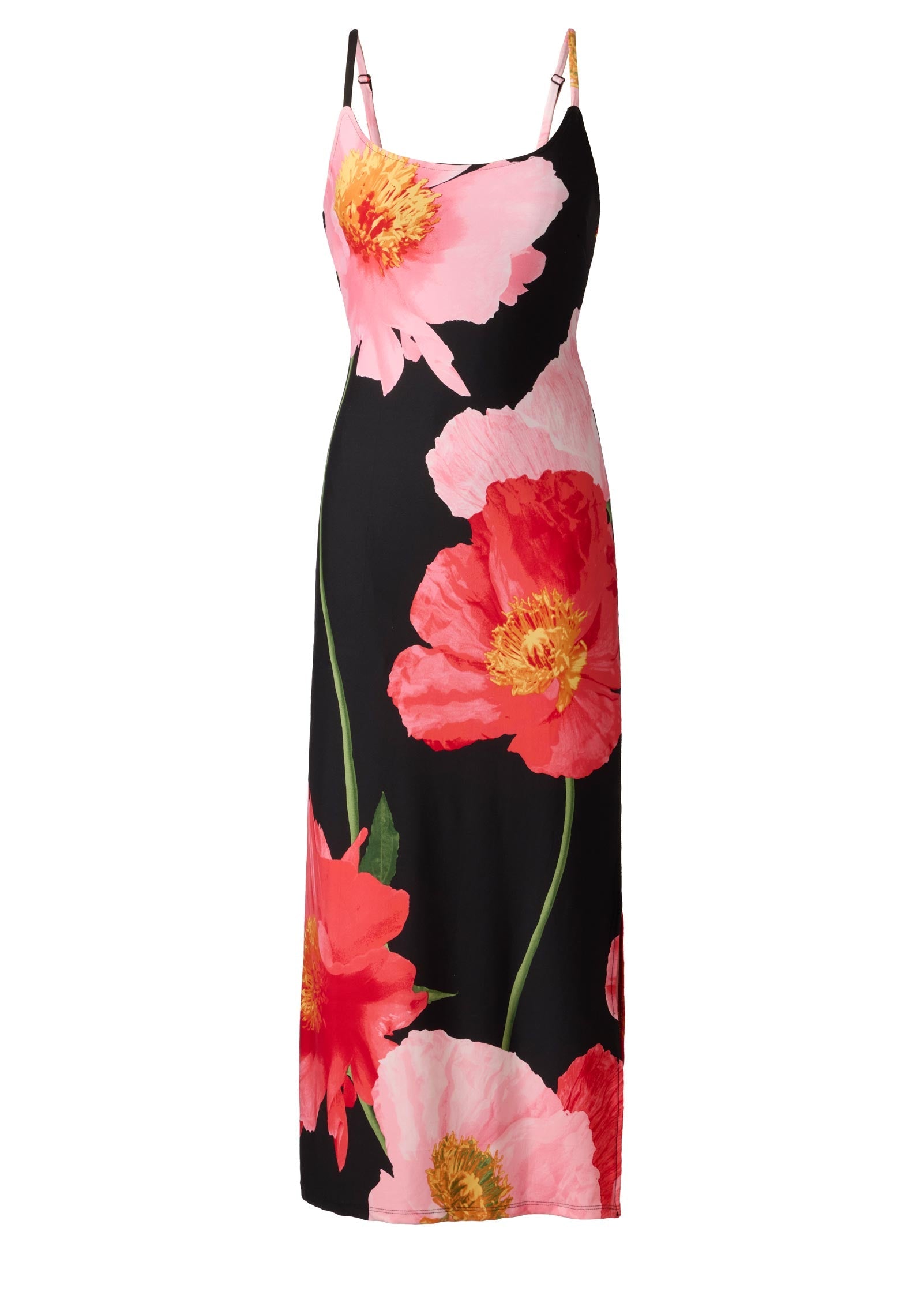 Large Poppies Maxi Dress - Black Floral