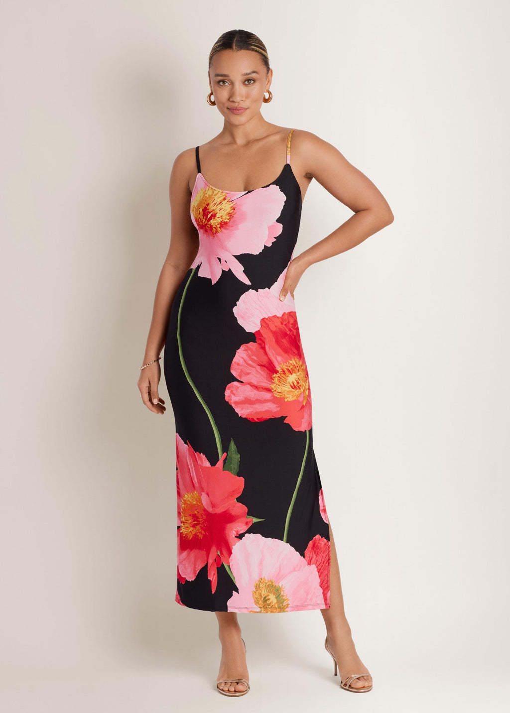 Large Poppies Maxi Dress - Black Floral