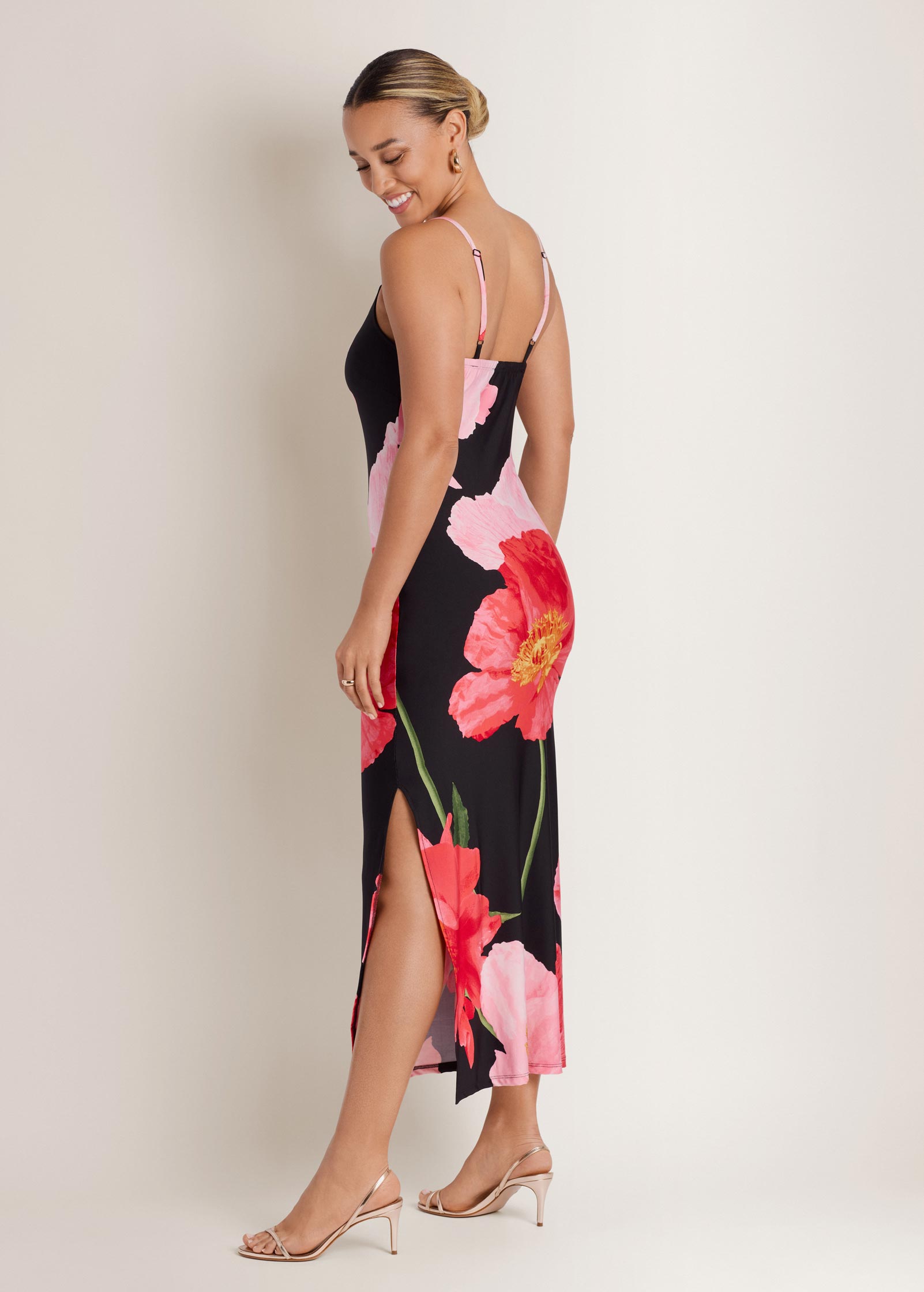 Large Poppies Maxi Dress - Black Floral