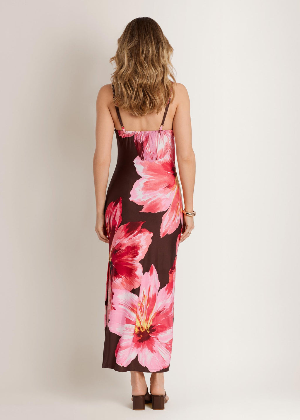 Hibiscus Floral Maxi Dress - Brown Floral