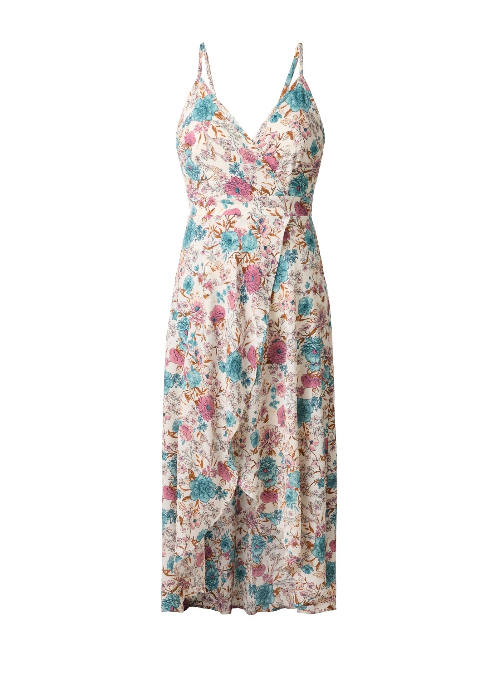 Vibrant Floral Wrap Dress - Ivory Floral