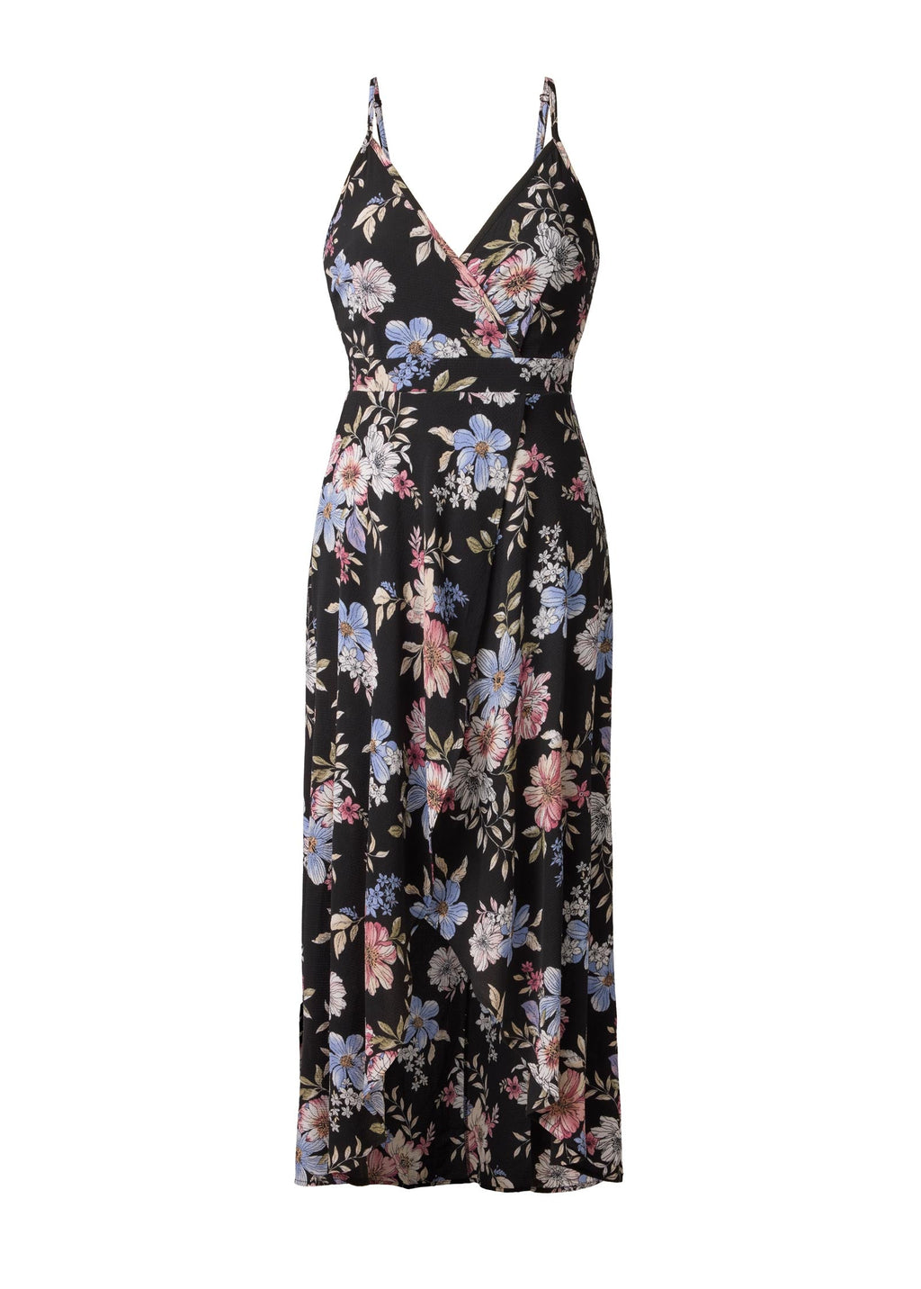 Spring Blossoms Wrap Dress - Black Mauve Floral