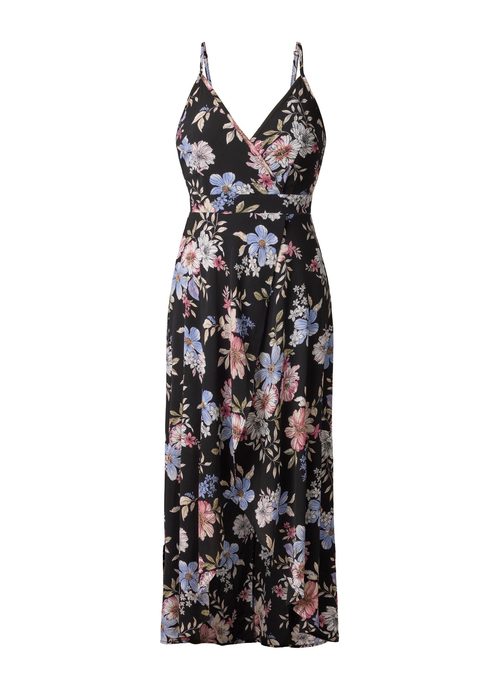 Spring Blossoms Wrap Dress - Black Mauve Floral