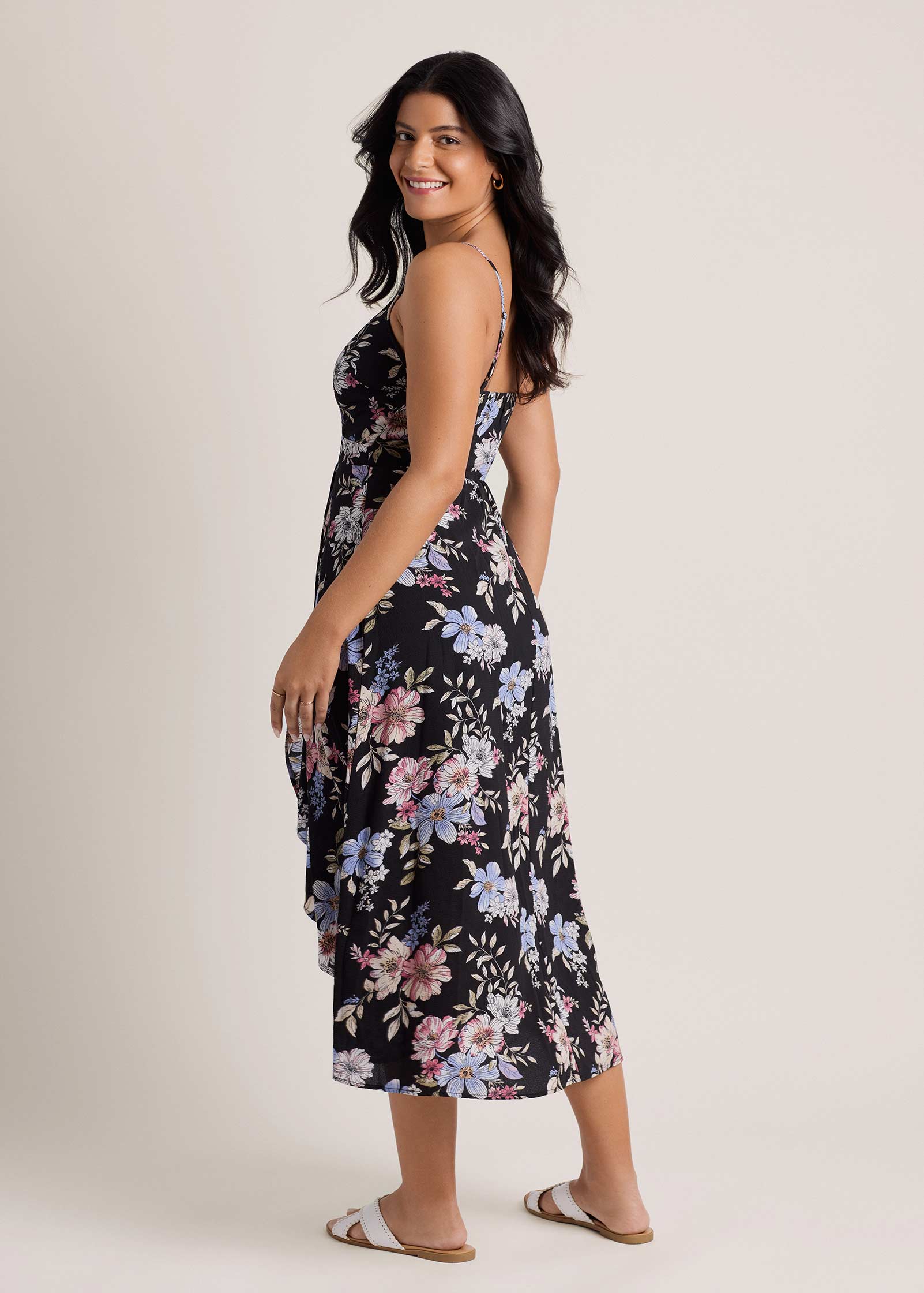 Spring Blossoms Wrap Dress - Black Mauve Floral