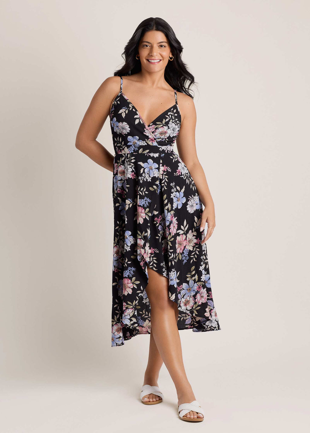Spring Blossoms Wrap Dress - Black Mauve Floral