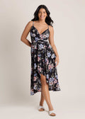 Spring Blossoms Wrap Dress - Black Mauve Floral