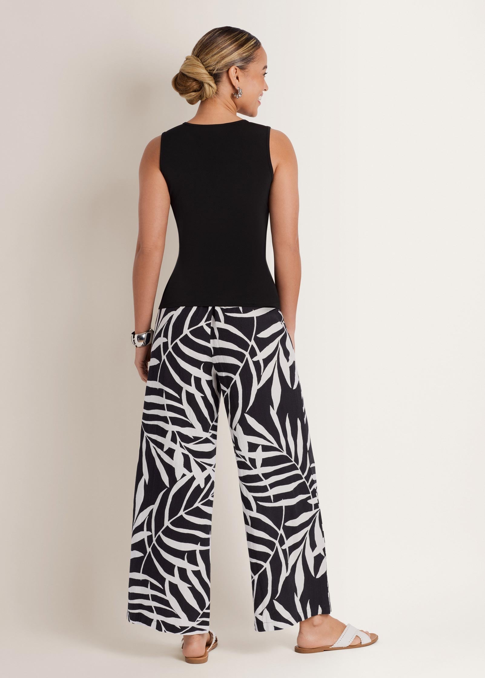 Wide Leg Linen Pant - Bicolor Palm