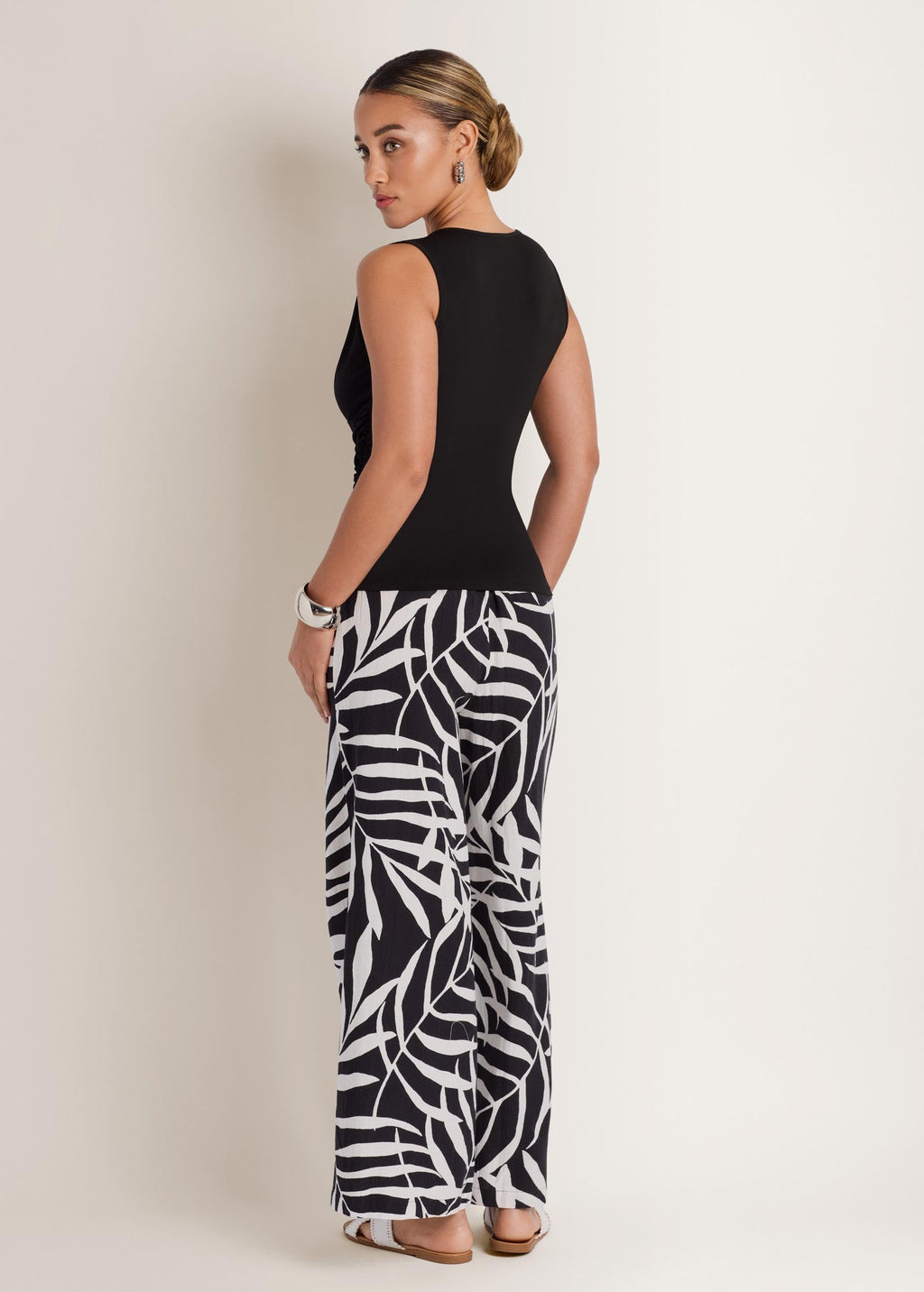 Wide Leg Linen Pant - Bicolor Palm