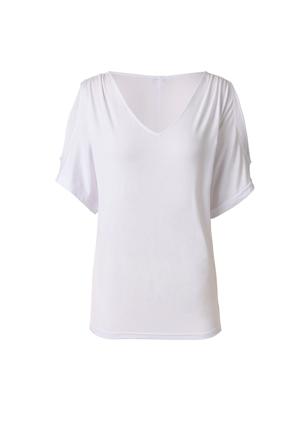 Cold Shoulder V-Neck Top - Bright White