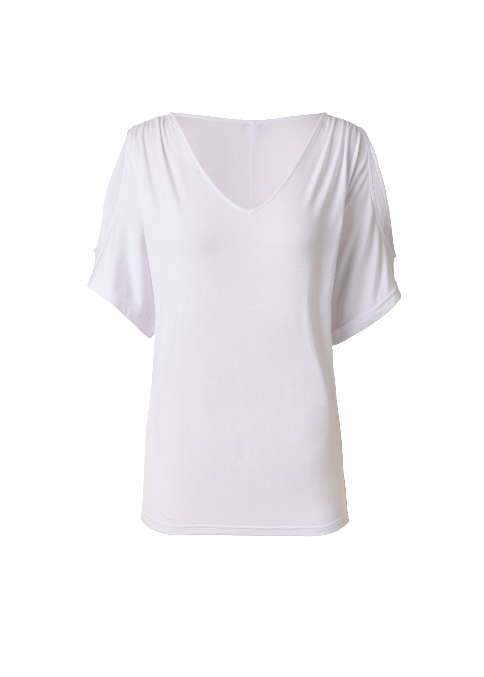 Cold Shoulder V-Neck Top - Bright White