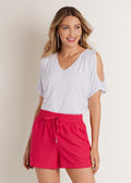 Cold Shoulder V-Neck Top - Bright White