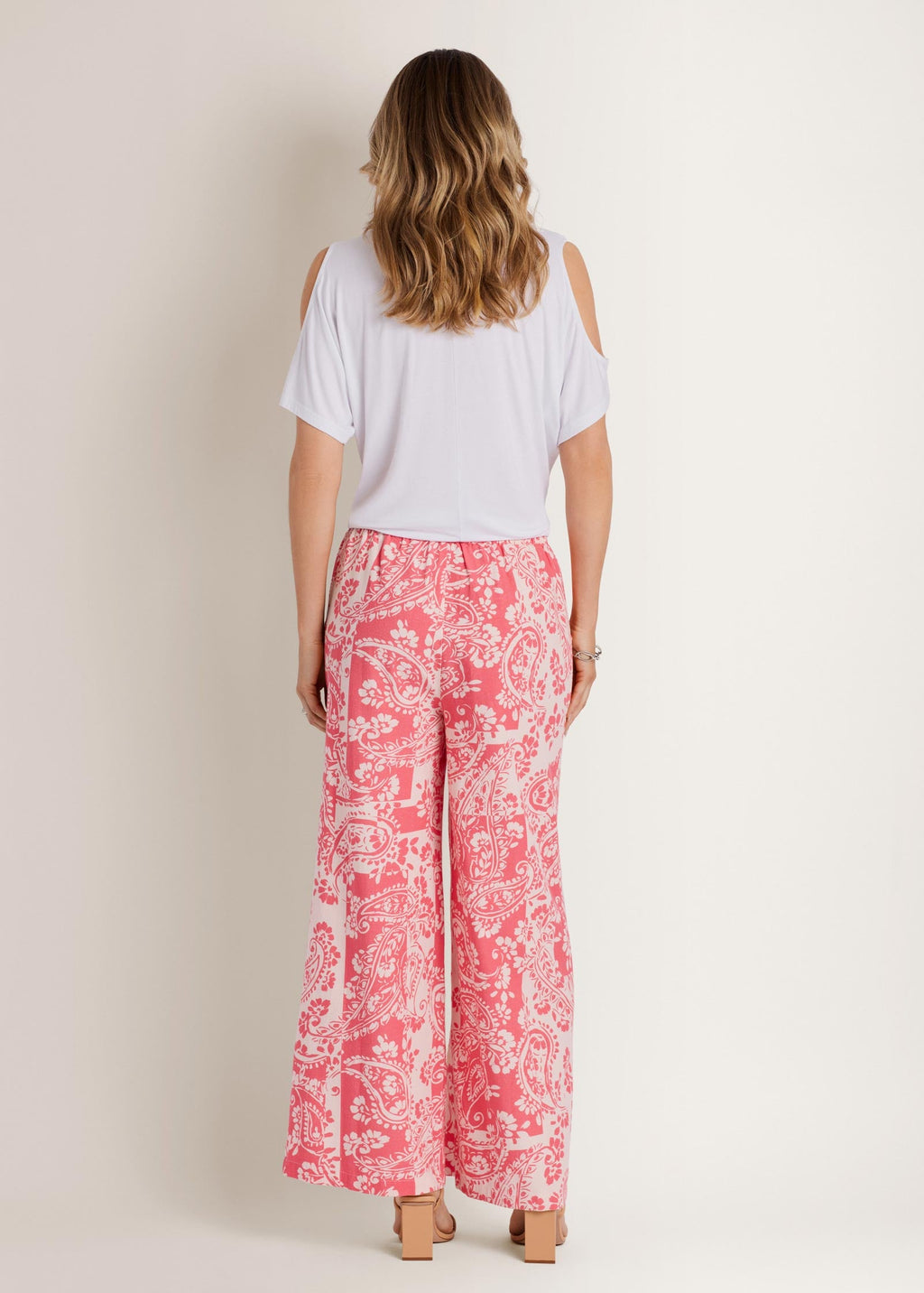 Wide Leg Linen Pant - Patched Paisley Red