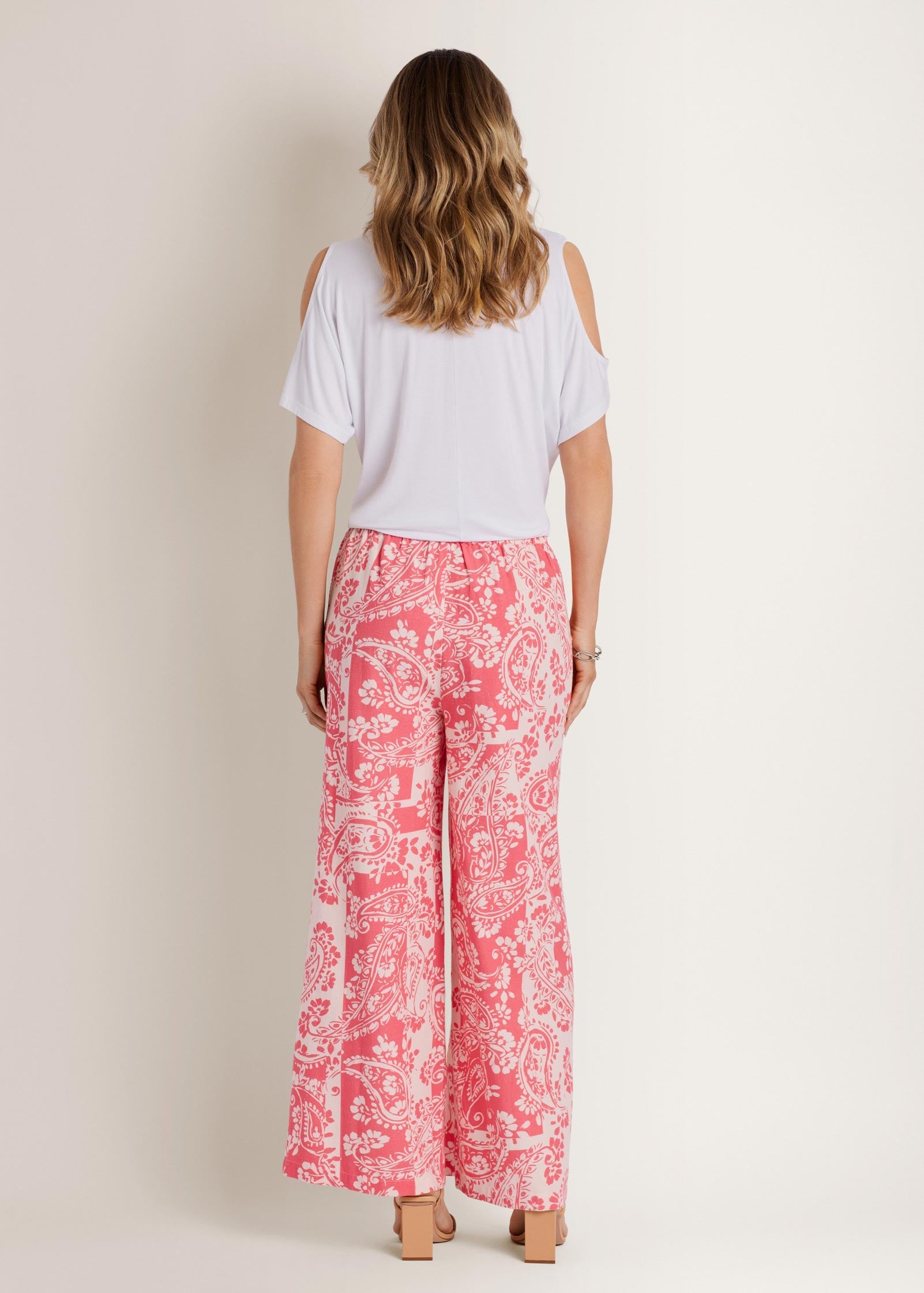 Wide Leg Linen Pant - Patched Paisley Red