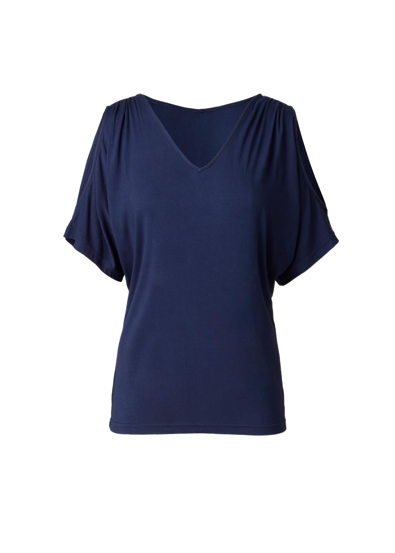 Cold Shoulder V-Neck Top - Peacoat