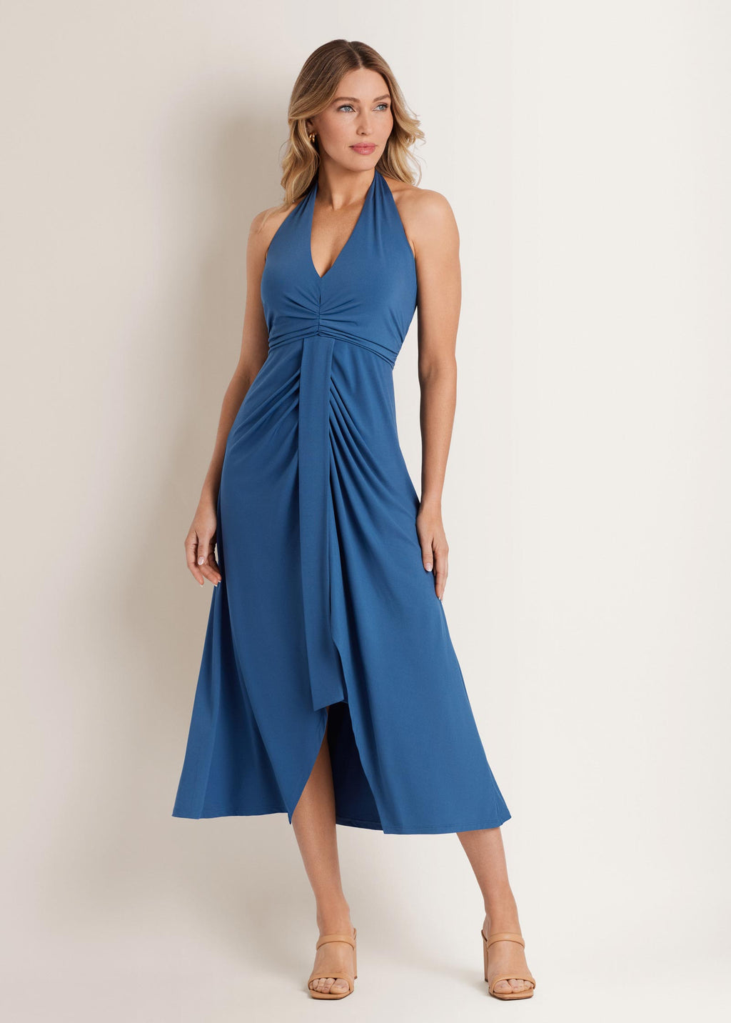 Plunging Knot Maxi Dress - Ensign Blue
