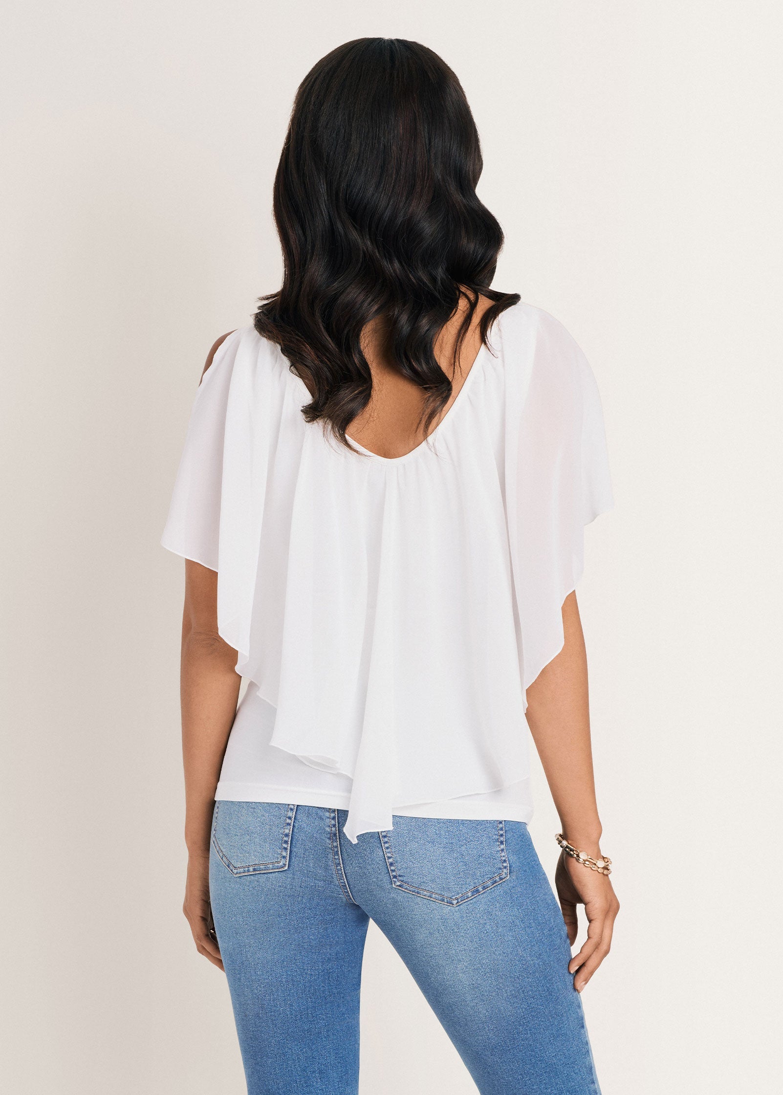Cold Shoulder Flutter Top - Cloud Dancer