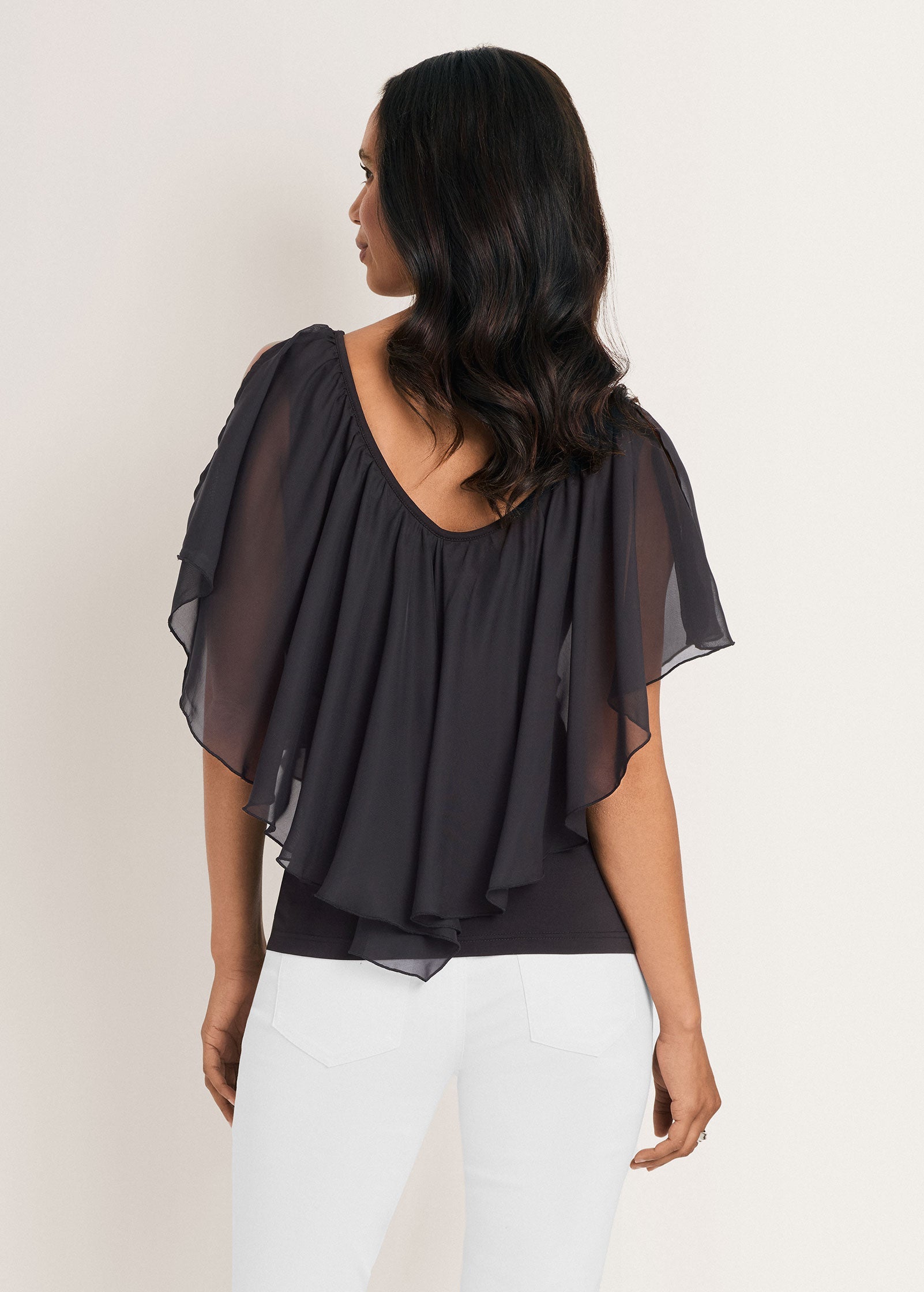 Cold Shoulder Flutter Top - Jet Black
