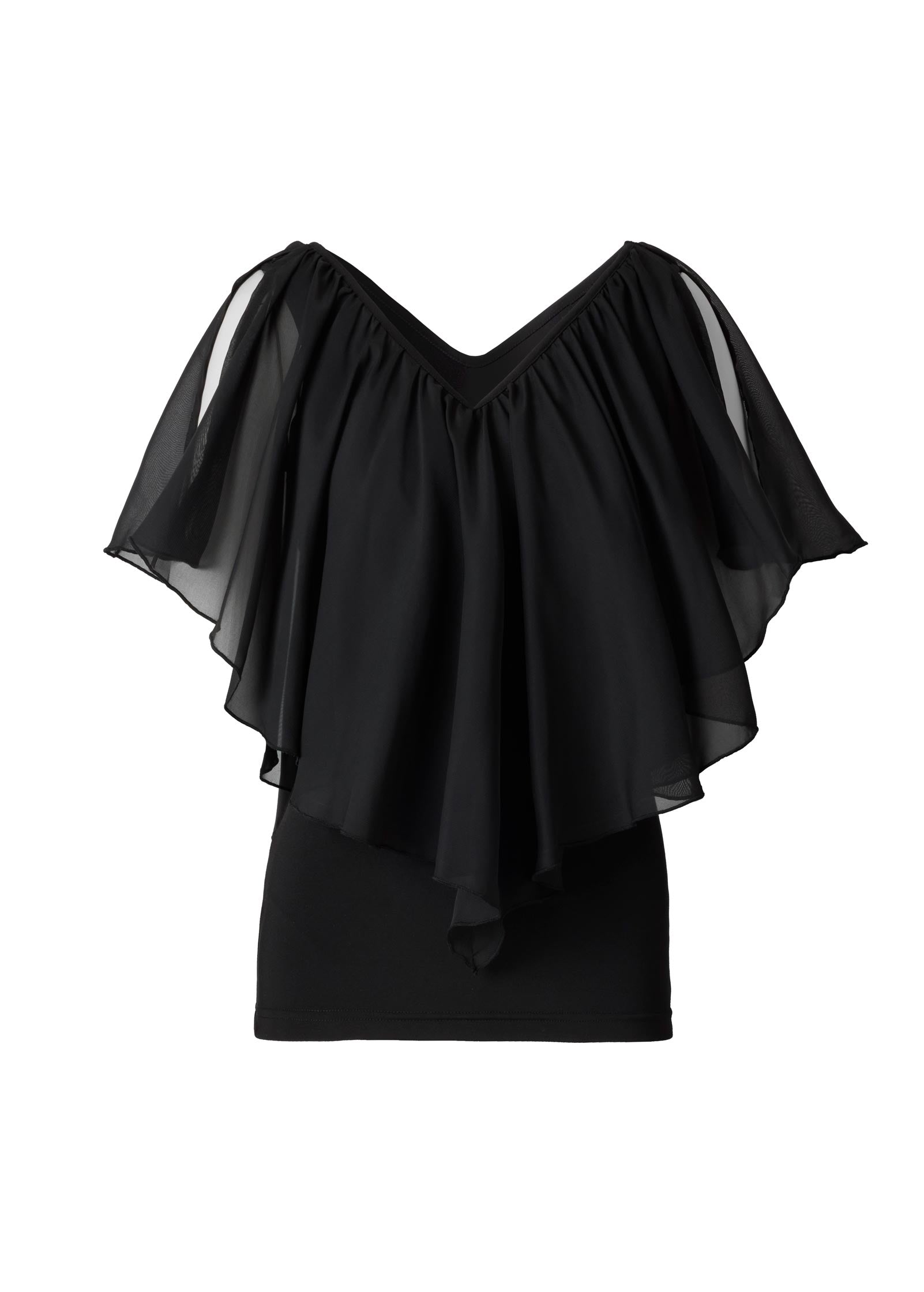Cold Shoulder Flutter Top - Jet Black