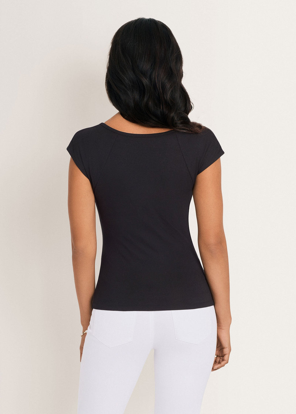 Ruched Cap Sleeve Top - Jet Black