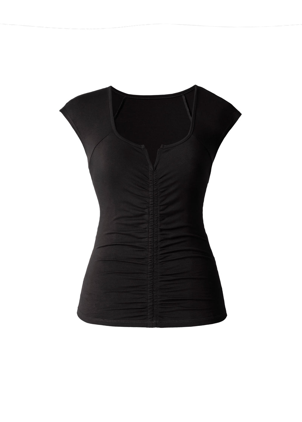 Ruched Cap Sleeve Top - Jet Black