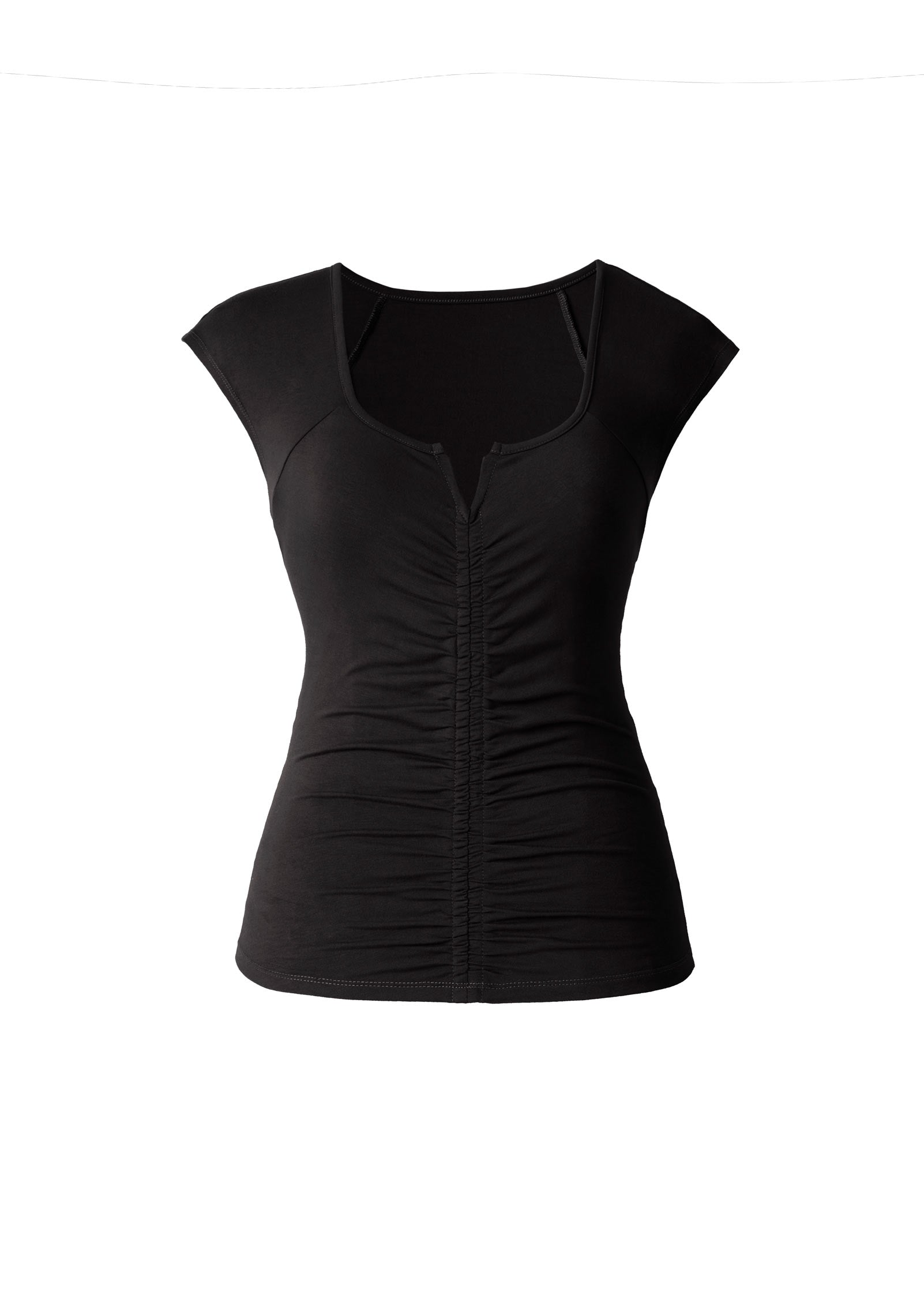 Ruched Cap Sleeve Top - Jet Black