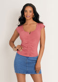 Ruched Cap Sleeve Top - Rooibos Tea