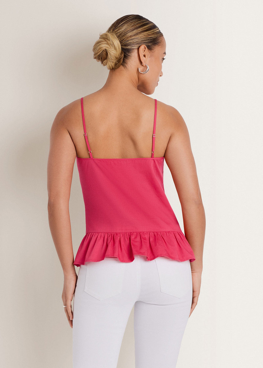 Cotton Lawn Ruffle Hem Peplum Top - Rose Red