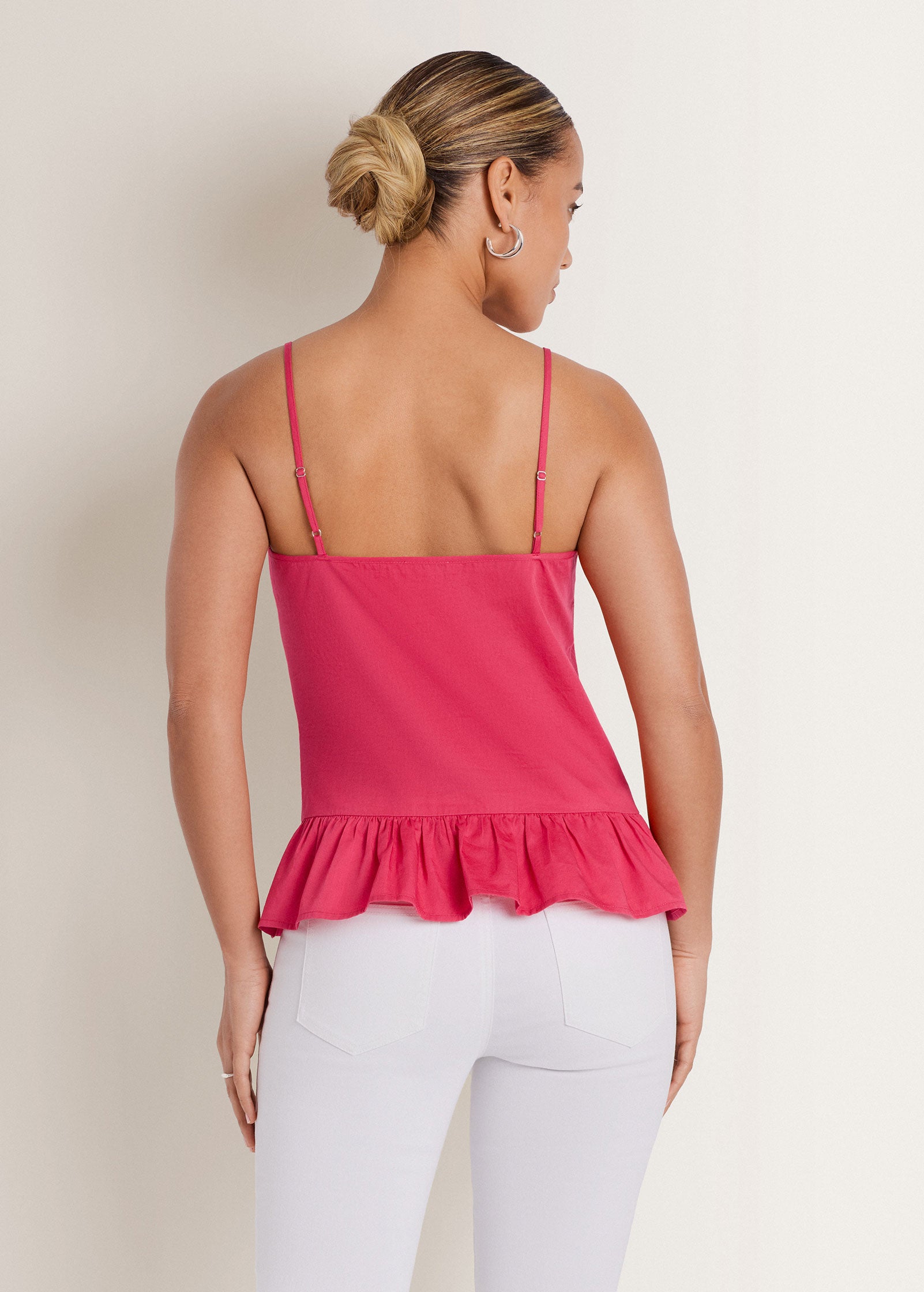 Cotton Lawn Ruffle Hem Peplum Top - Rose Red