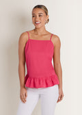 Cotton Lawn Ruffle Hem Peplum Top - Rose Red