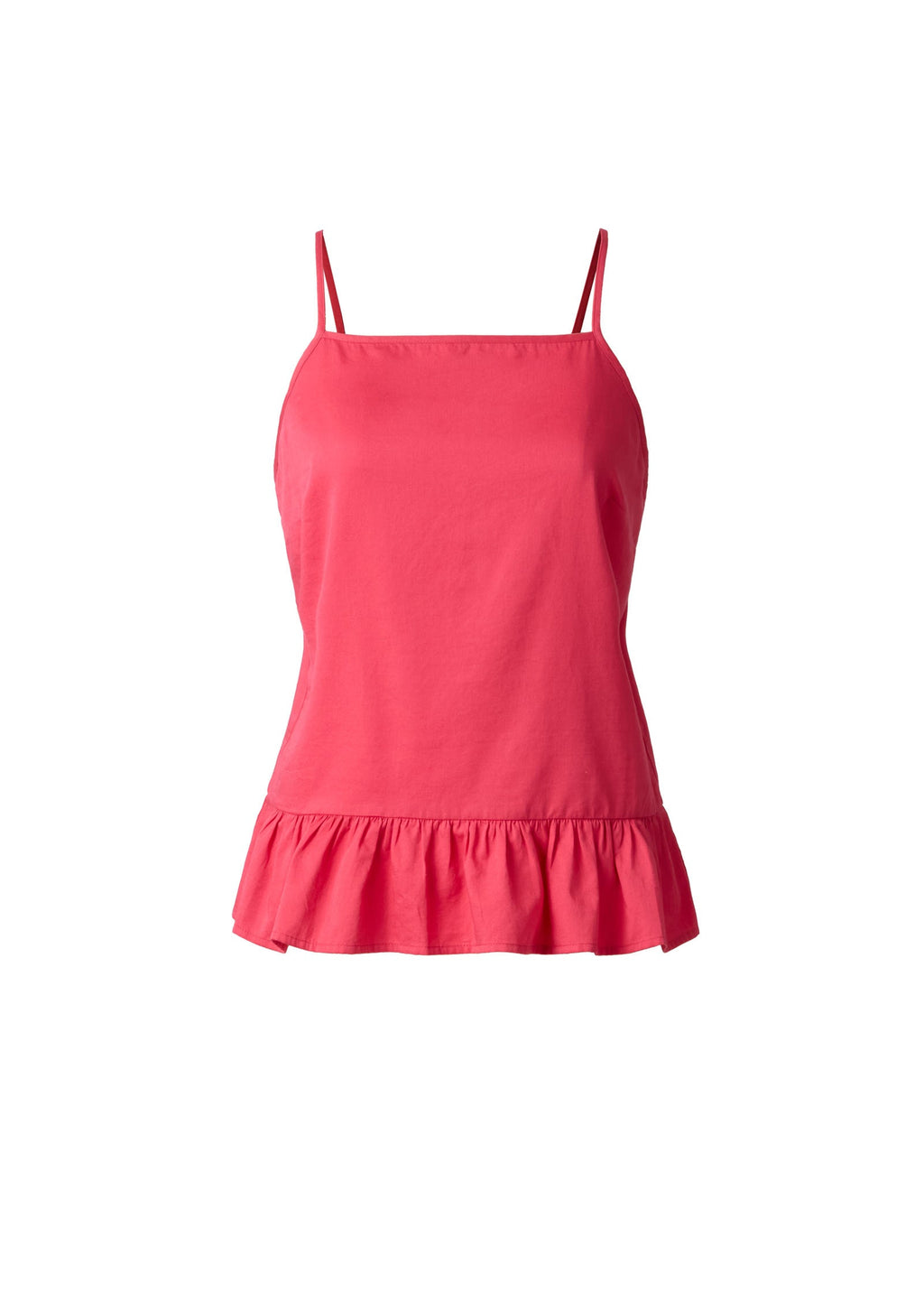 Cotton Lawn Ruffle Hem Peplum Top - Rose Red