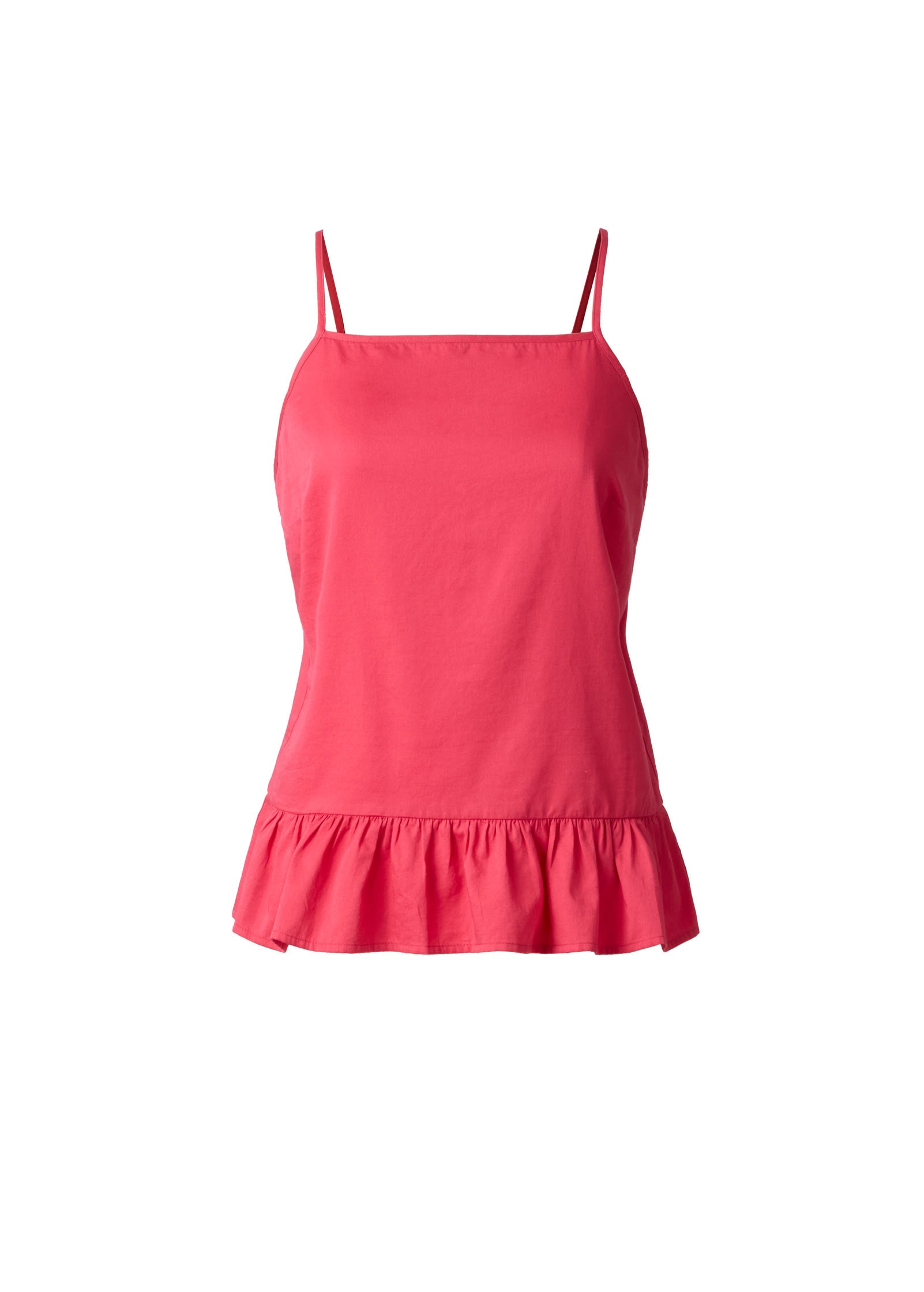 Cotton Lawn Ruffle Hem Peplum Top - Rose Red