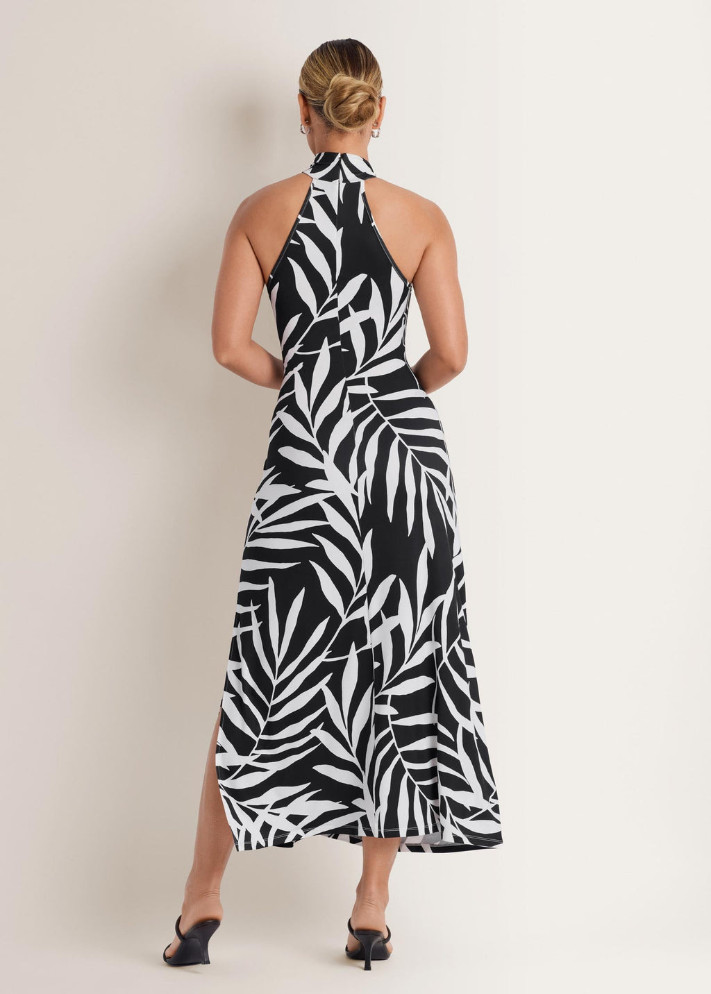 High Neck Midi Dress - Bicolor Palm