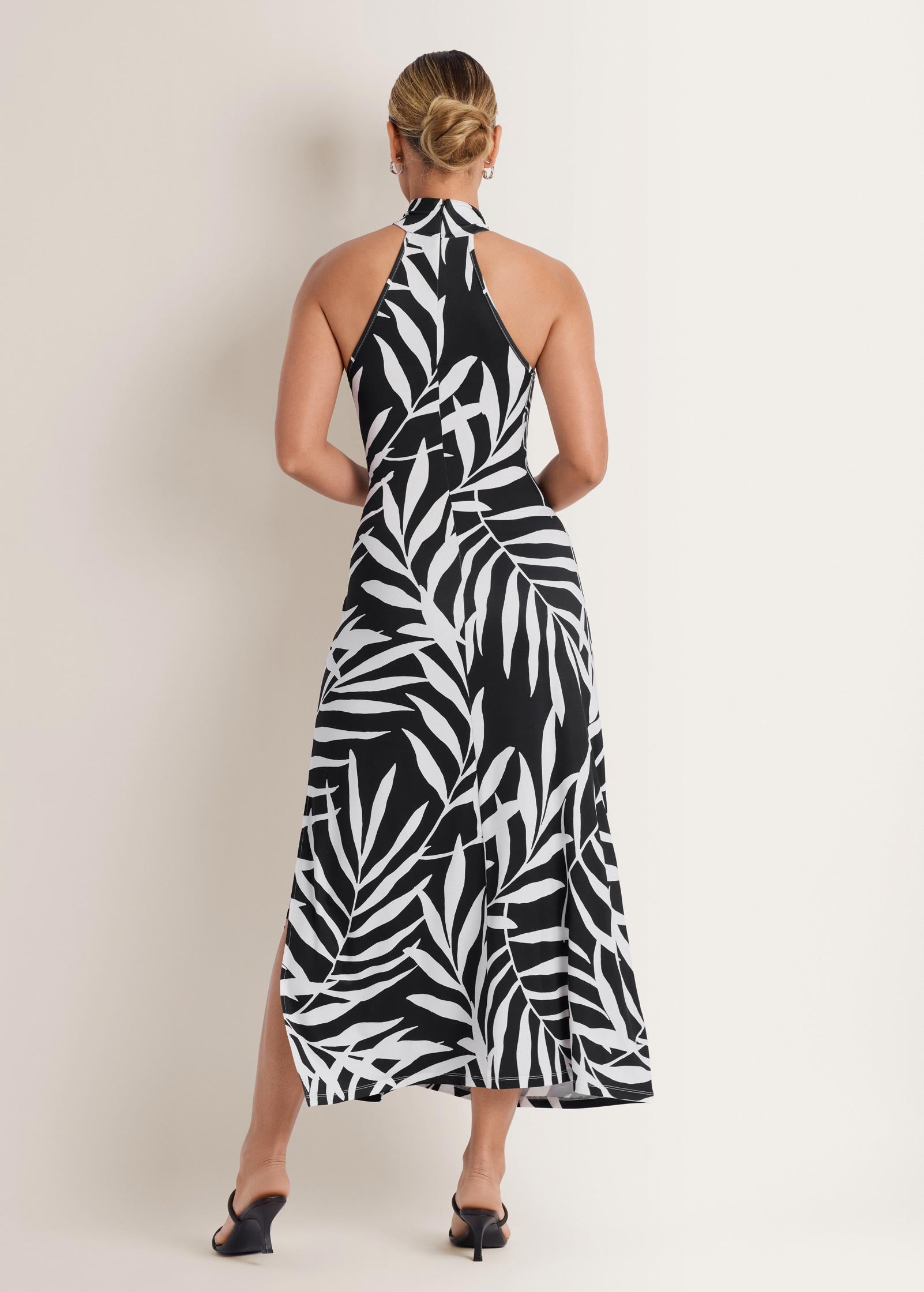 High Neck Midi Dress - Bicolor Palm