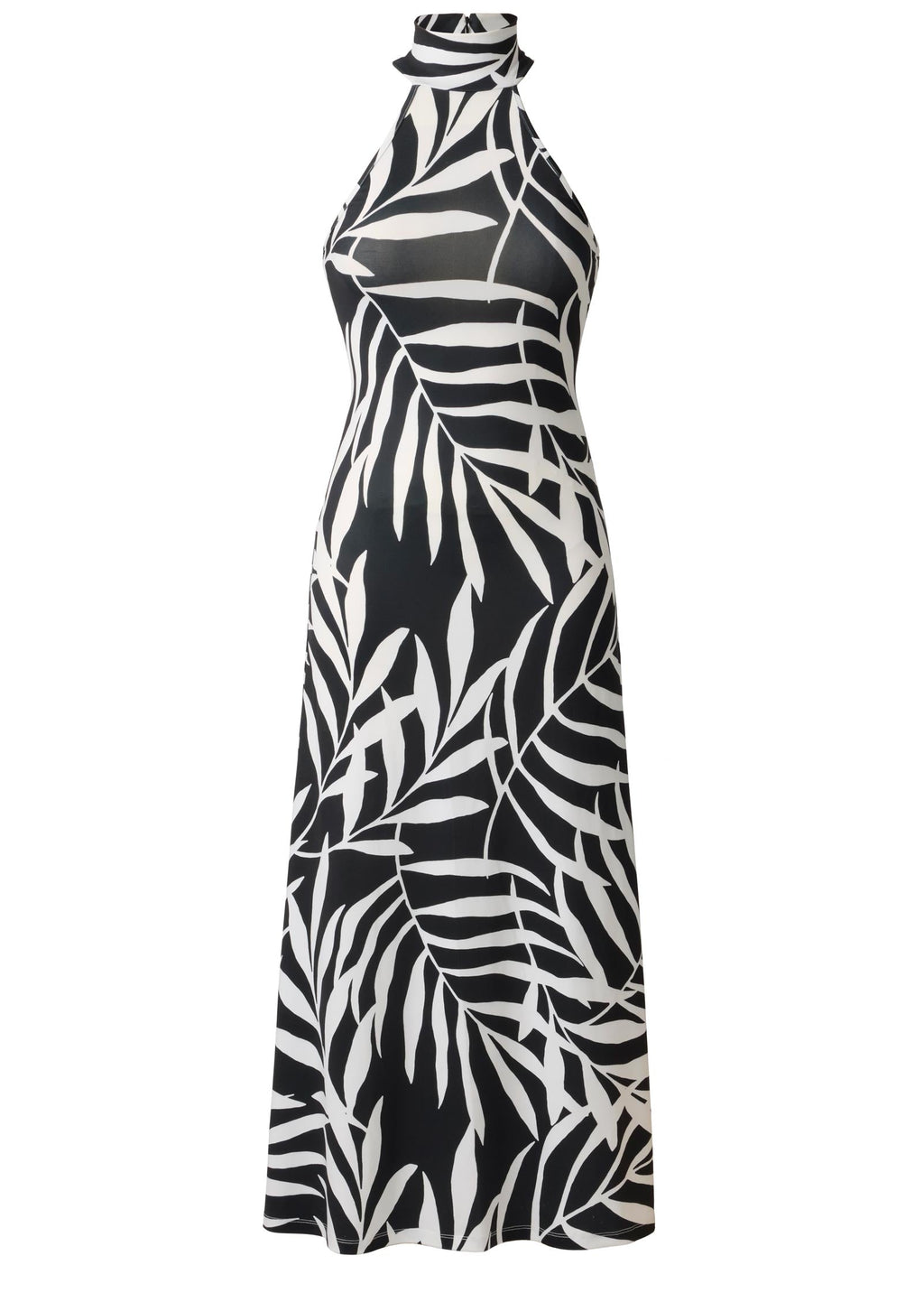 High Neck Midi Dress - Bicolor Palm