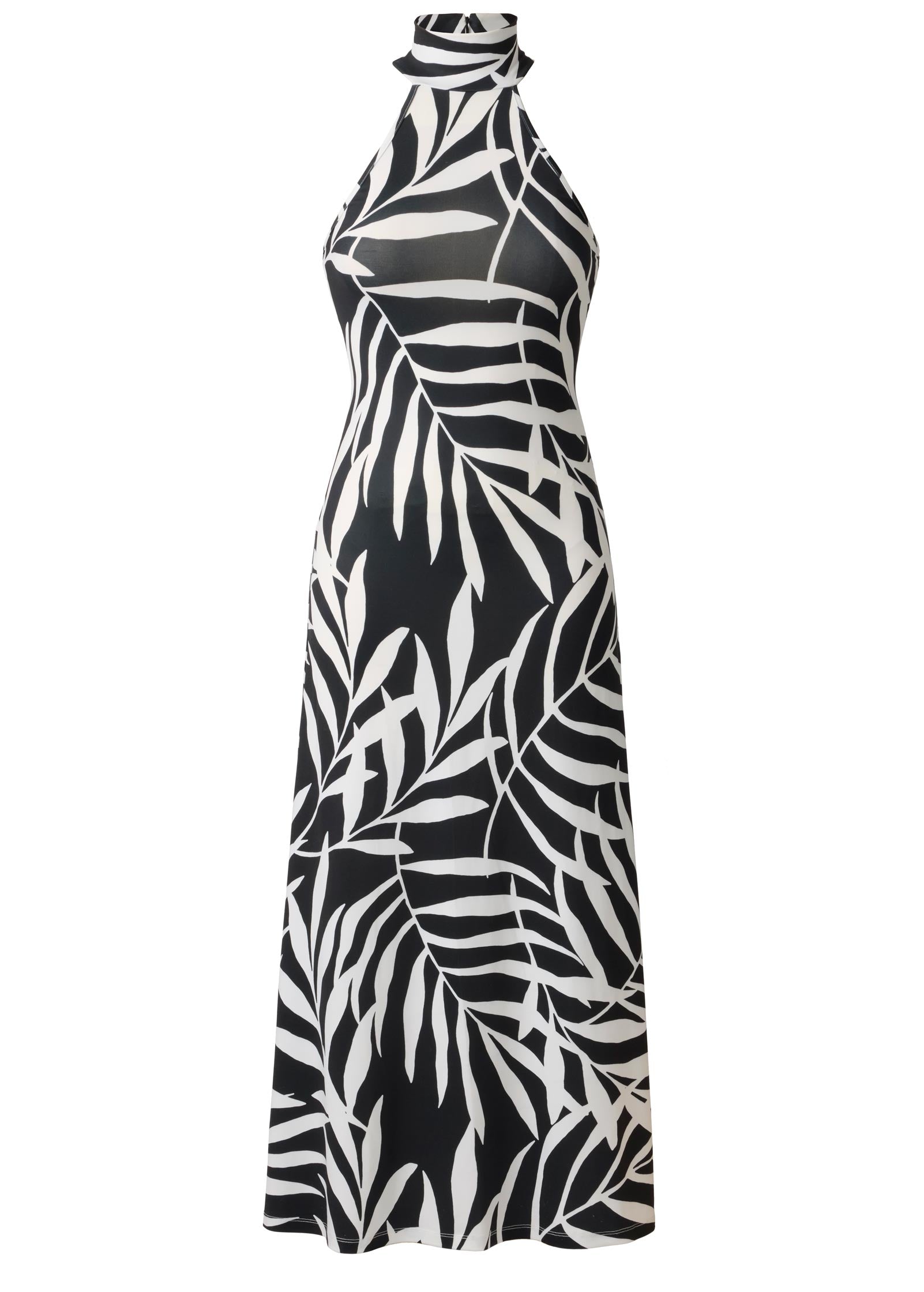 High Neck Midi Dress - Bicolor Palm