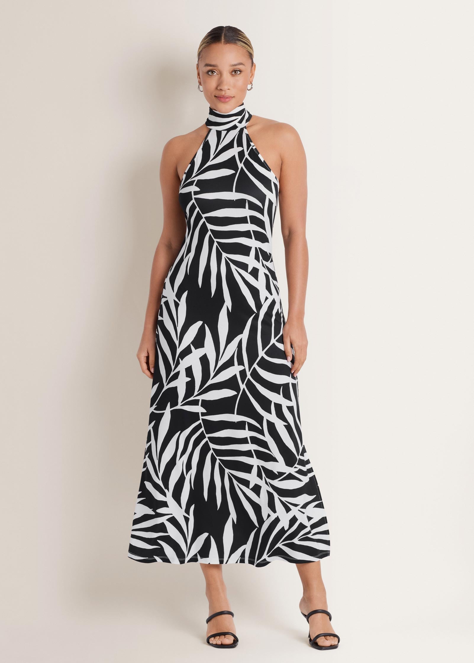 High Neck Midi Dress - Bicolor Palm