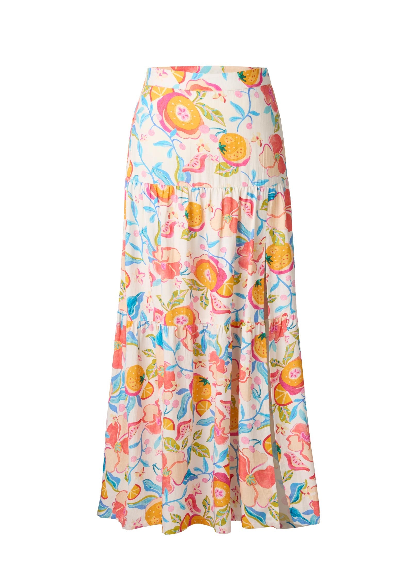 Linen High Slit Skirt - Soft Citrus Floral