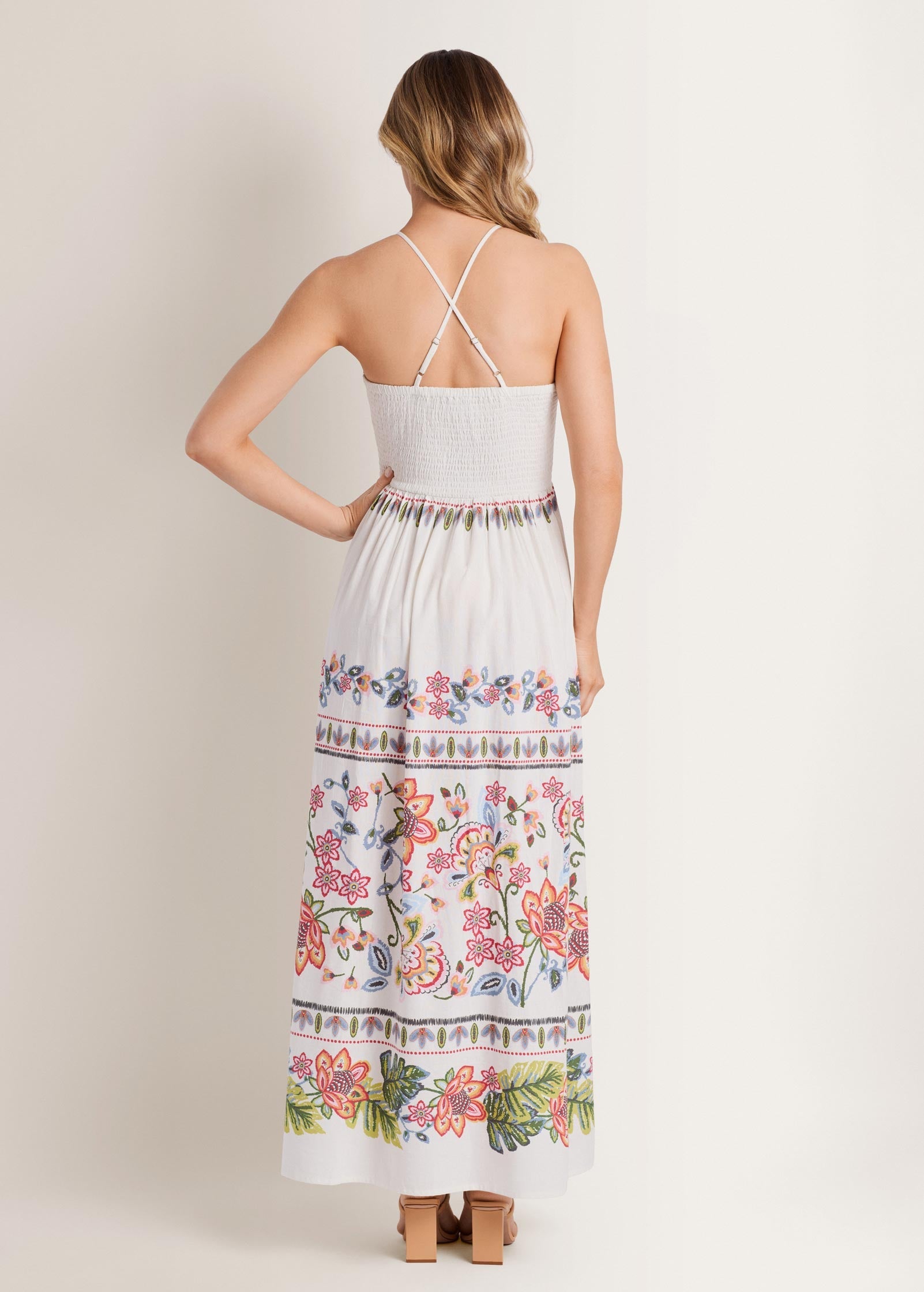 Printed Linen Maxi Dress - Hothouse Botanical Border