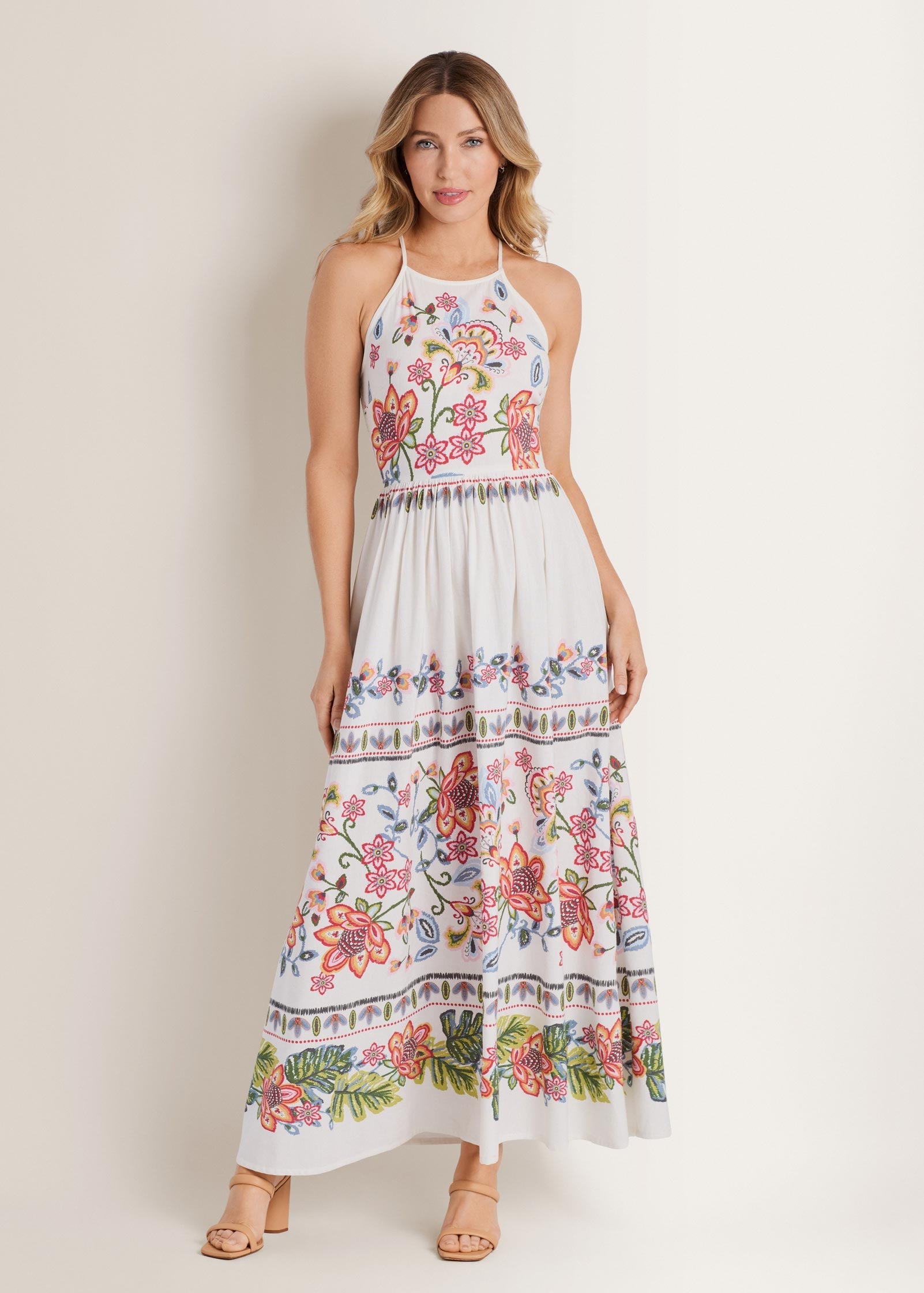 Printed Linen Maxi Dress - Hothouse Botanical Border