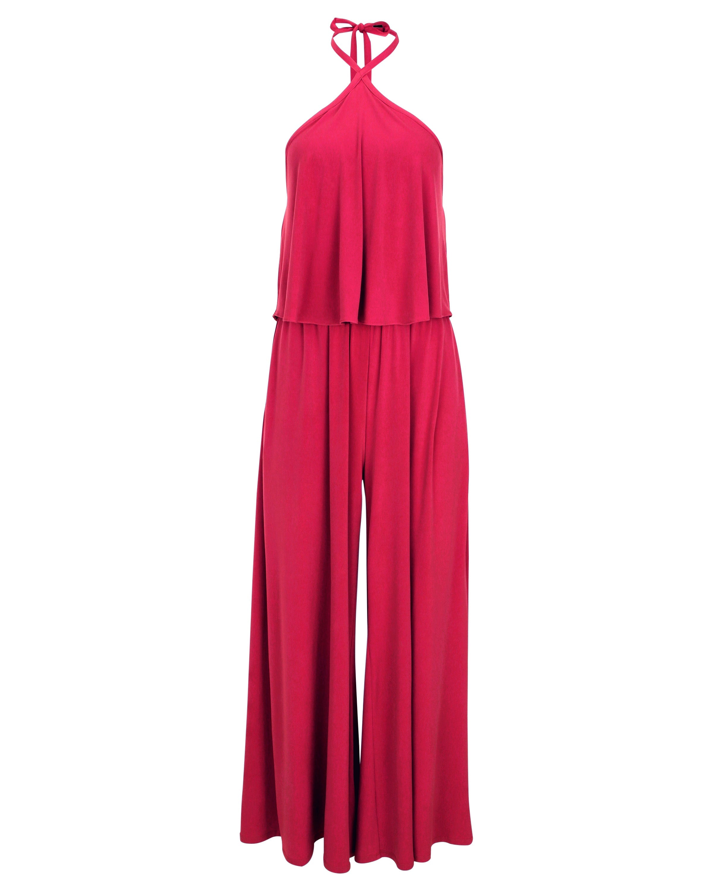 Cross Neck Jumpsuit - Red