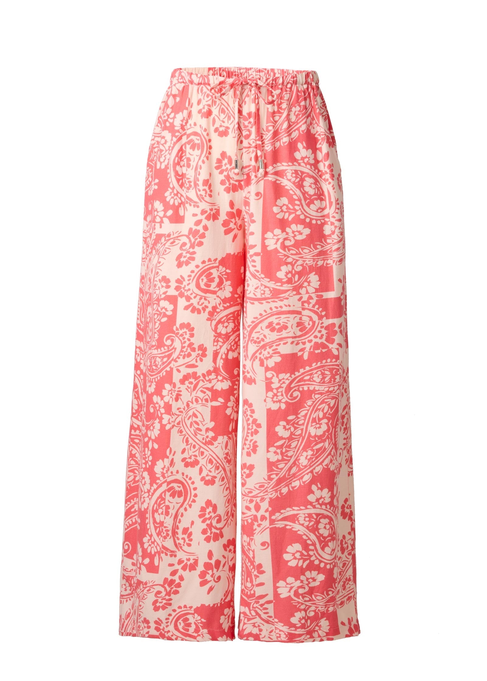 Wide Leg Linen Pant - Patched Paisley Red