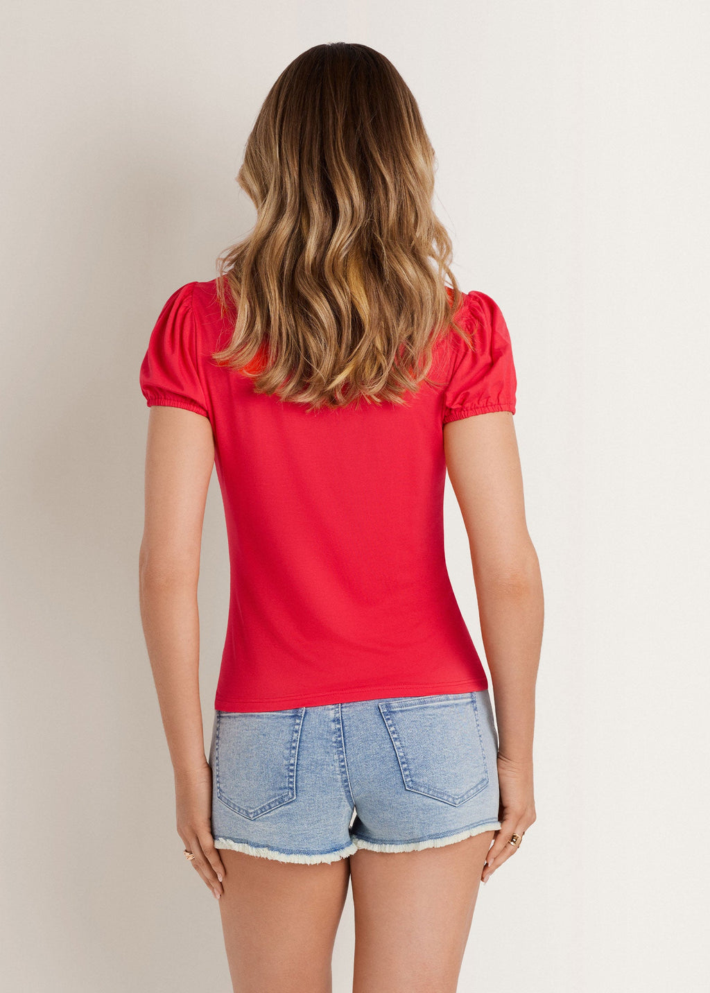 Ruched Keyhole Top - Racing Red