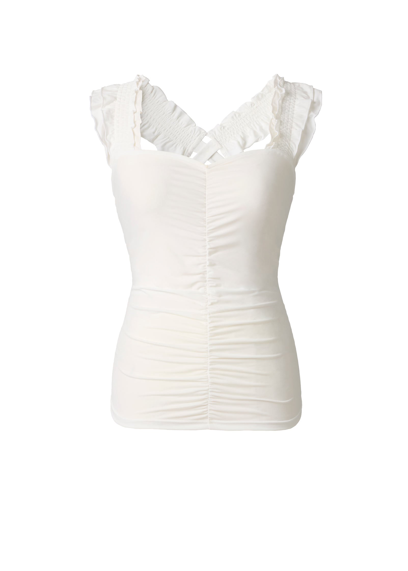 Ruched Ruffle Sleeveless Top - Cloud Dancer