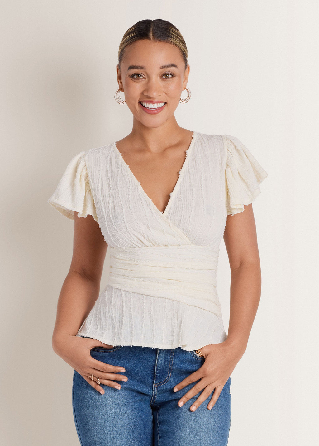 Vineyard Knit Gathered Top - Cloud Dancer