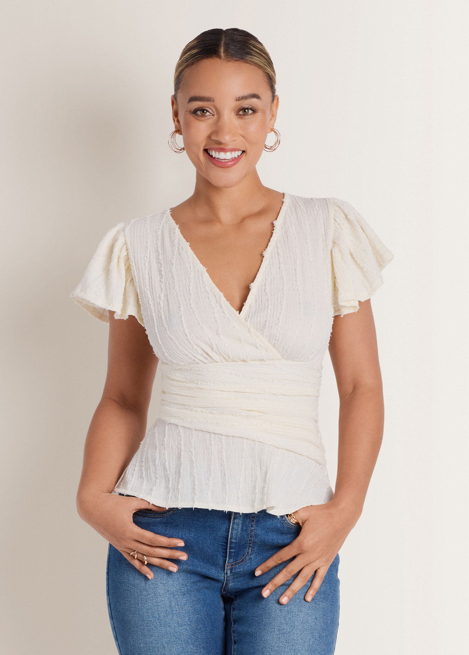 Vineyard Knit Gathered Top - Cloud Dancer