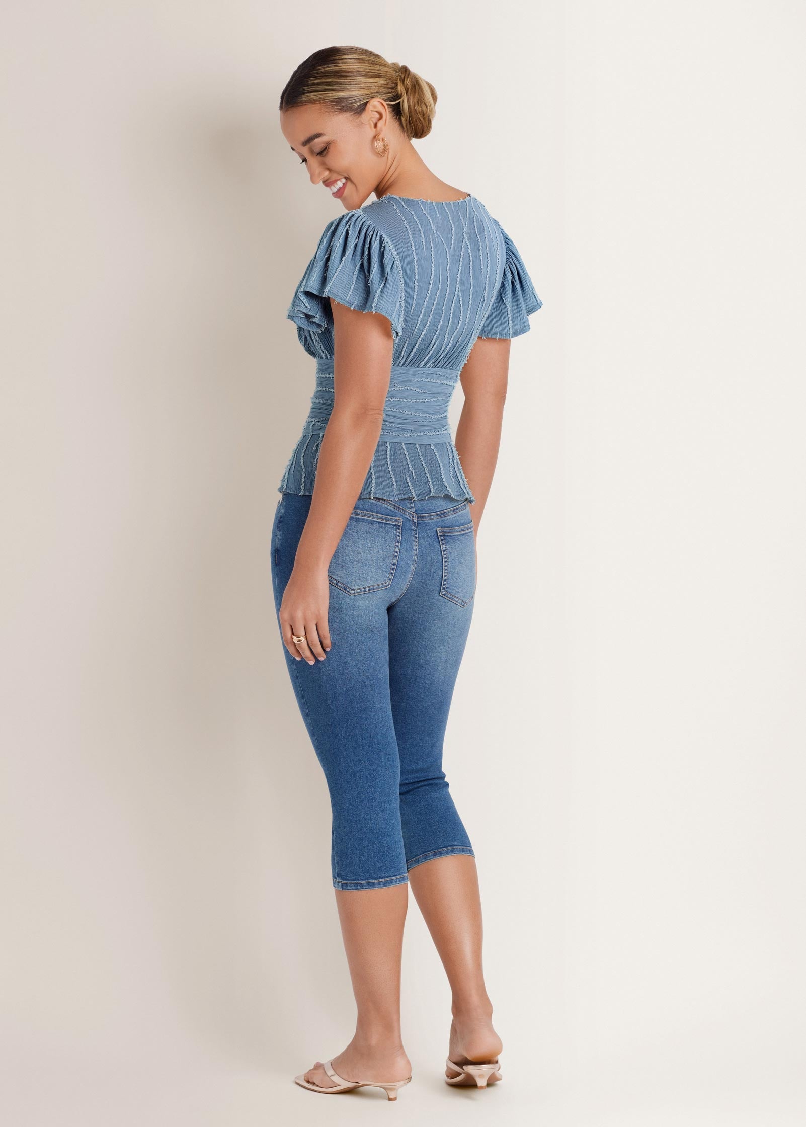 Vineyard Knit Gathered Top - Seaside Blue