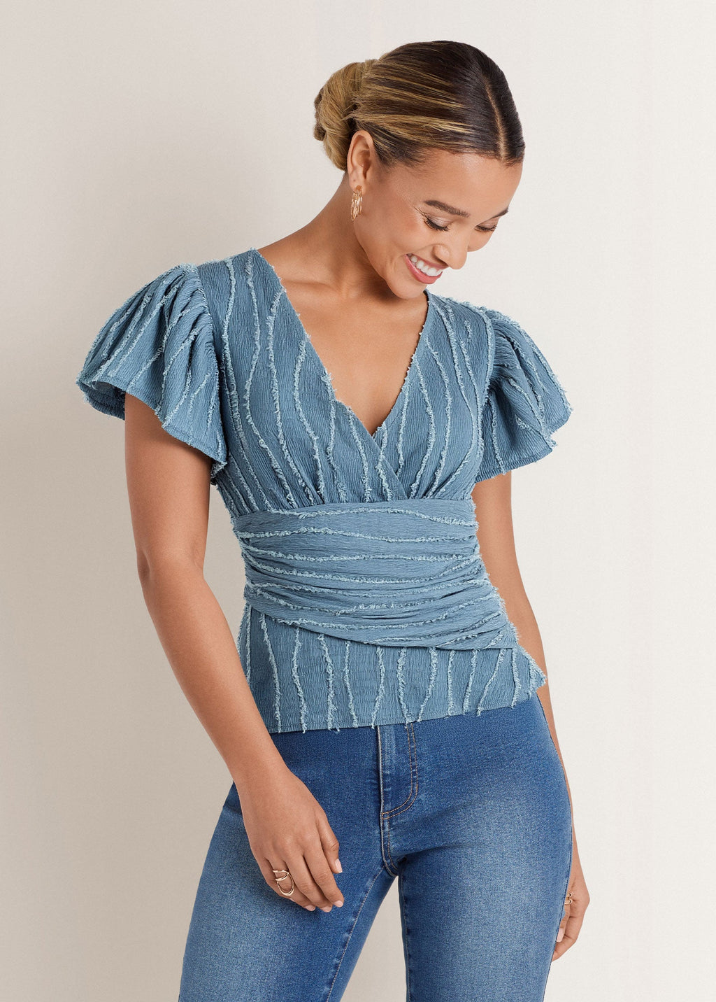 Vineyard Knit Gathered Top - Seaside Blue
