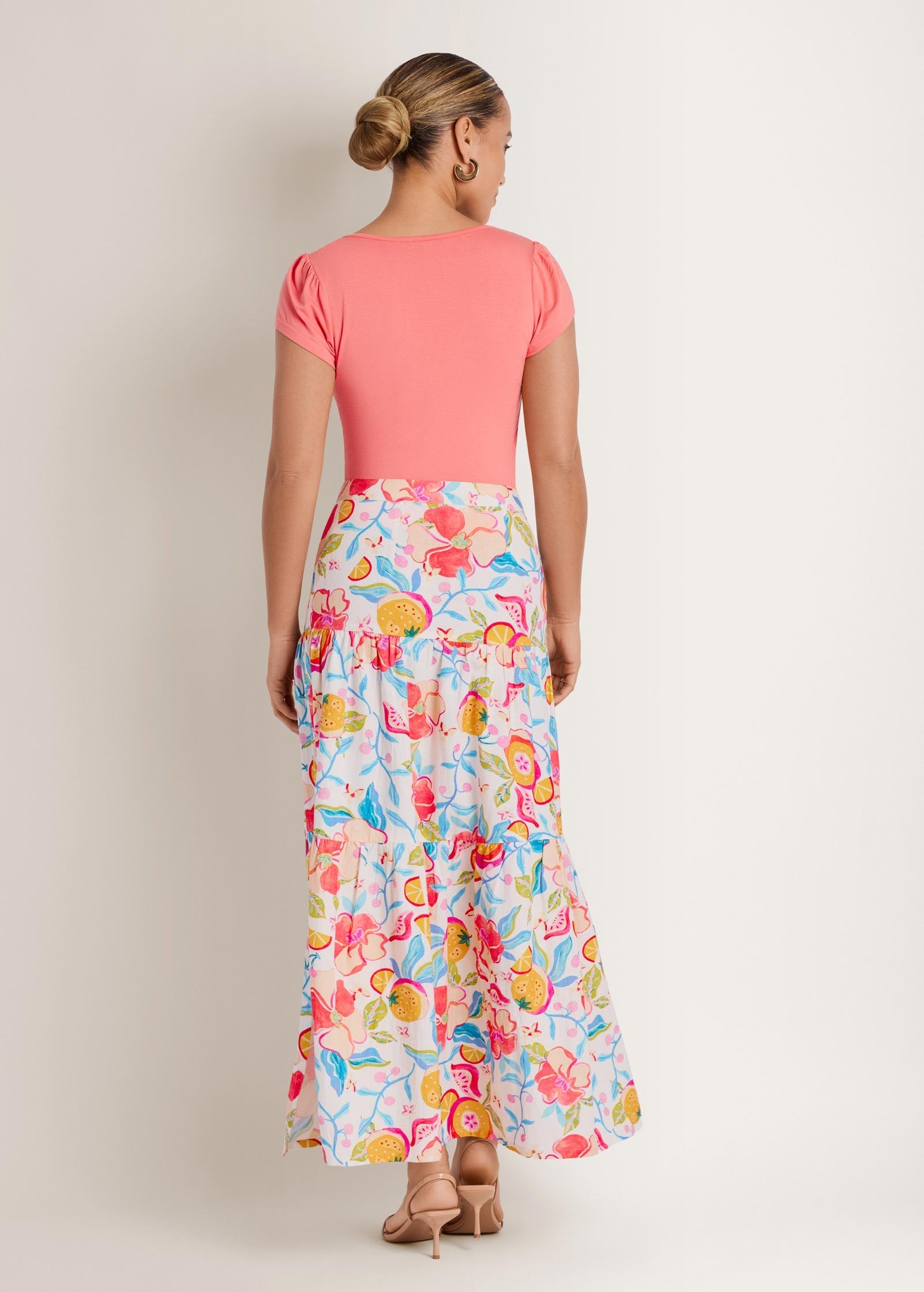 Linen High Slit Skirt - Soft Citrus Floral